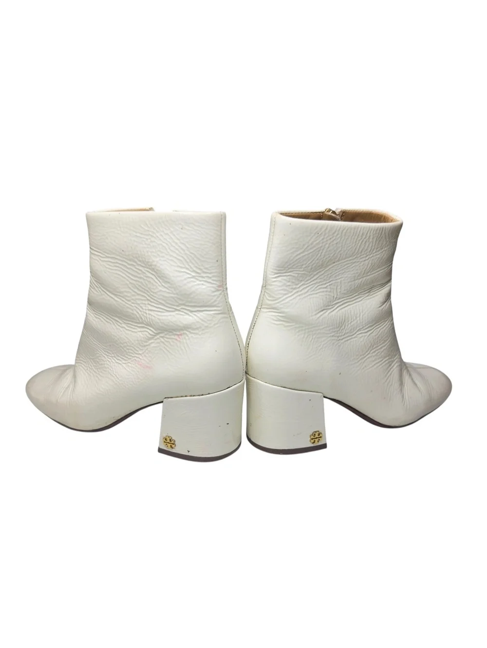 Tory Burch White Patent Leather Ankle Boots Women 5.5 M Block Heel Zip Brazil